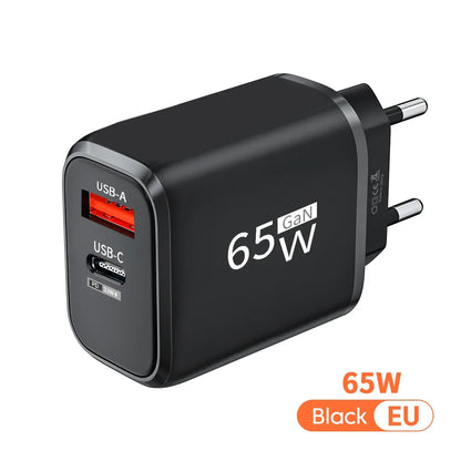 PD 65W GaN 2 In 1 EU/US Plug USB Charger Dual Ports USB Type C Fast Charging Wall Charger Portable Quick Charging Power Adapter