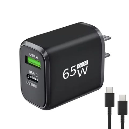 PD 65W GaN 2 In 1 EU/US Plug USB Charger Dual Ports USB Type C Fast Charging Wall Charger Portable Quick Charging Power Adapter