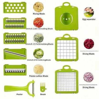 [Vegetable Slicer] 16-In-1 Vegetable Chopper, Professional Onion Chopper, Multi-Functional Food Chopper, Kitchen Vegetable Slicer And Dicer, Vegetable Chopper With 8 Blades, Carrot Chopper With Container Father Gift