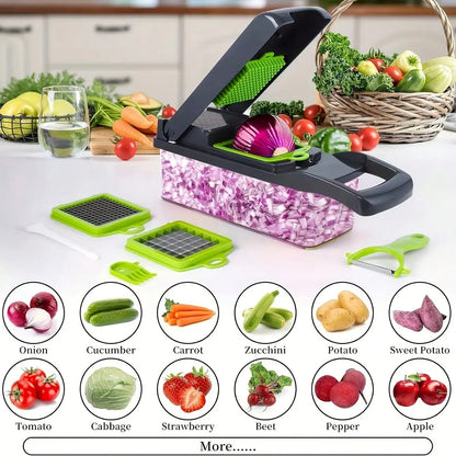[Vegetable Slicer] 16-In-1 Vegetable Chopper, Professional Onion Chopper, Multi-Functional Food Chopper, Kitchen Vegetable Slicer And Dicer, Vegetable Chopper With 8 Blades, Carrot Chopper With Container Father Gift