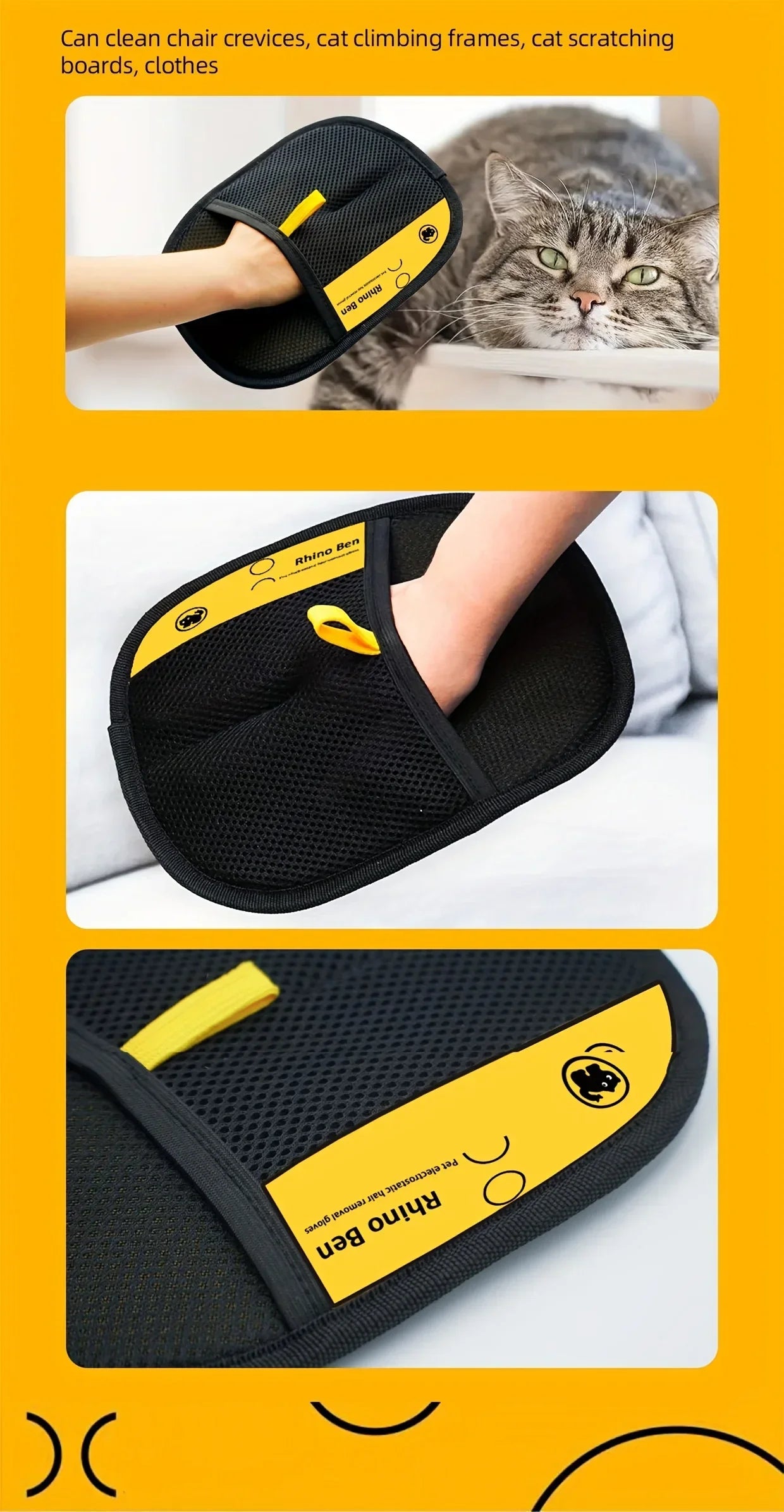 Large Size Pet Hair Removal Gloves, Static Cat Grooming Gloves, Polypropylene Fur Dander Remover for Dogs Cats