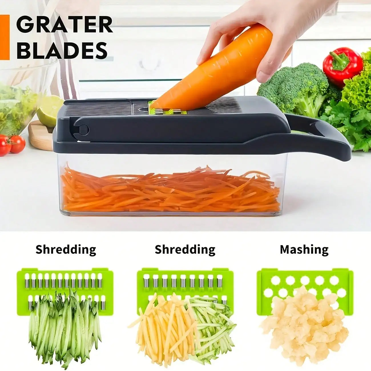[Vegetable Slicer] 16-In-1 Vegetable Chopper, Professional Onion Chopper, Multi-Functional Food Chopper, Kitchen Vegetable Slicer And Dicer, Vegetable Chopper With 8 Blades, Carrot Chopper With Container Father Gift