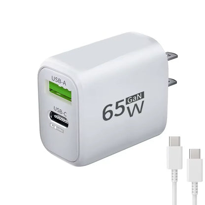 PD 65W GaN 2 In 1 EU/US Plug USB Charger Dual Ports USB Type C Fast Charging Wall Charger Portable Quick Charging Power Adapter